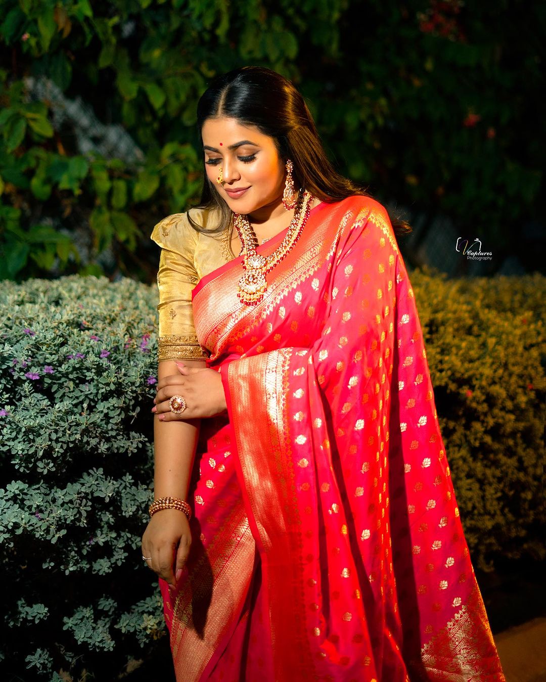 Malayalam Actress Poorna Stills in Red Saree